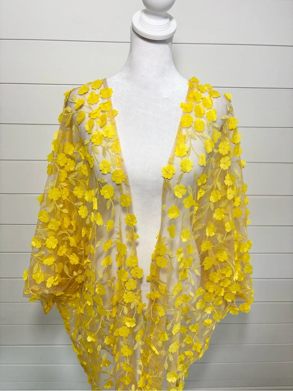 Anne Klein Yellow 3D Floral Sheer Kimono  OS